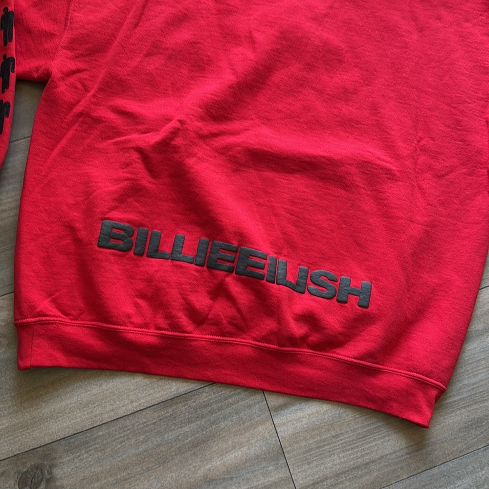 Billie Eilish Official Merch Hoodie Puff Print Size XL Red - Picture 6 of 8
